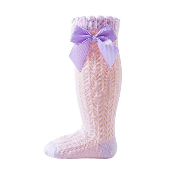 Toddler Socks,Breathable Baby Socks Spanish Hollow Knit Mid Calf Socks With Bow for Girls Boys Spring Summer,Baby Socks,0-2 Years,Z04 Purple