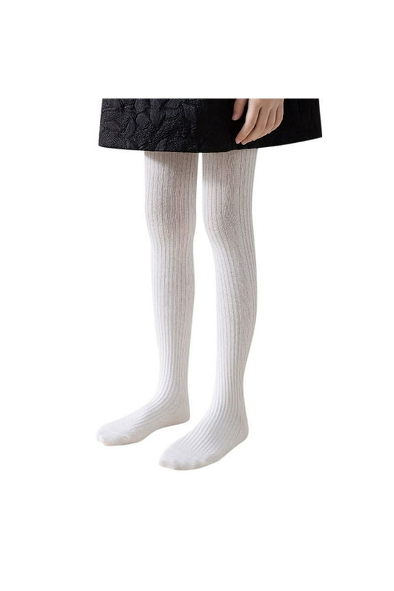 Toddler Socks Kids Girls' Tights Cotton Cable Knit Footed Leggings Pantyhose Stockings White 6 Years-7 Years