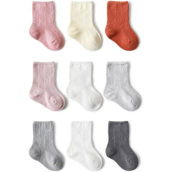 Toddler Socks Unisex Baby Crew Socks for Infant Boys Girls Stretchy Cotton Socks Kids 0-36 Months