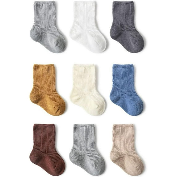 Toddler Socks Unisex Baby Crew Socks for Infant Boys Girls Stretchy Cotton Socks Kids 0-36 Months