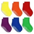 thumbnail image 1 of Toddler Socks with Grip, 6 Pairs Non Slip Crew Socks Anti Skid Socks for Girls 1-7 Years（02 Rainbow 3-5T）, 1 of 4