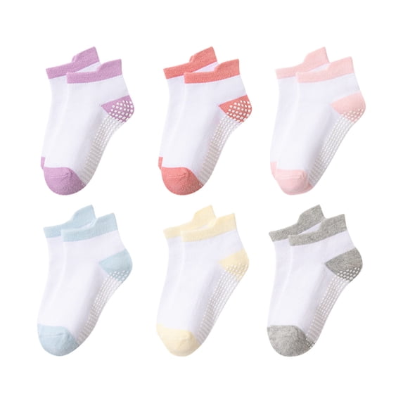 Toddler Socks with Grippers Non Slip Ankle Grip Socks for Boys and Girls - Comfy Soft Cotton Crew Sock - 6pack Hollow Socks for Boy Multicolor 3Y