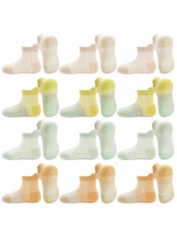 Toddler Socks with Grips - Non Slip Toddler Socks, 12 Pairs Baby Socks 6 Months-7 Years