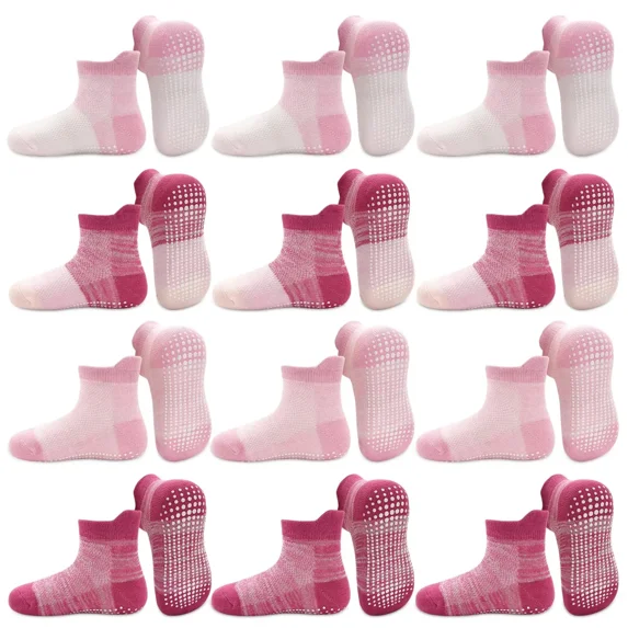 Toddler Socks with Grips - Non Slip Toddler Socks, 12 Pairs Baby Socks 6 Months-7 Years