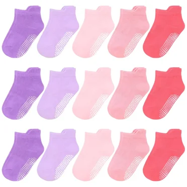 Toddler Socks with Non Slip Grip 15 Pairs Baby Non-Skid Ankle Socks for 1-7 Years Girls Infants Toddlers Kids
