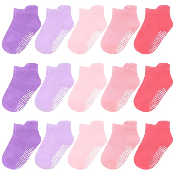 Toddler Socks with Non Slip Grip 15 Pairs Baby Non-Skid Ankle Socks for 1-7 Years Girls Infants Toddlers Kids