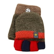 Toddler Soft Convertible Flip Top Color Block Gloves Kids Baby Boys Girls Winter Warm Knit Fingerless Mitten Baby Gloves 12 18 Months