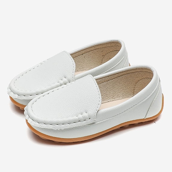 Toddler Soft Faux Leather Loafers, Breathable Slip‑on Shoes with Non‑slip Rubber Sole White 28