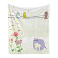 thumbnail image 1 of Toddler Soft Flannel Fleece Throw Blanket, Childrens Drawing Style Bird and Cat with Flourishing Spring Flowers, Cozy Plush for Indoor and Outdoor Use, 60" x 80", Multicolor, by Ambesonne, 1 of 6