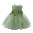 thumbnail image 1 of Toddler Spring Dress Infant Sleeveless Bowknot Mesh Fashion Solid Flowers Princess Dress Dresses for Girls Green 3-6Months, 1 of 5