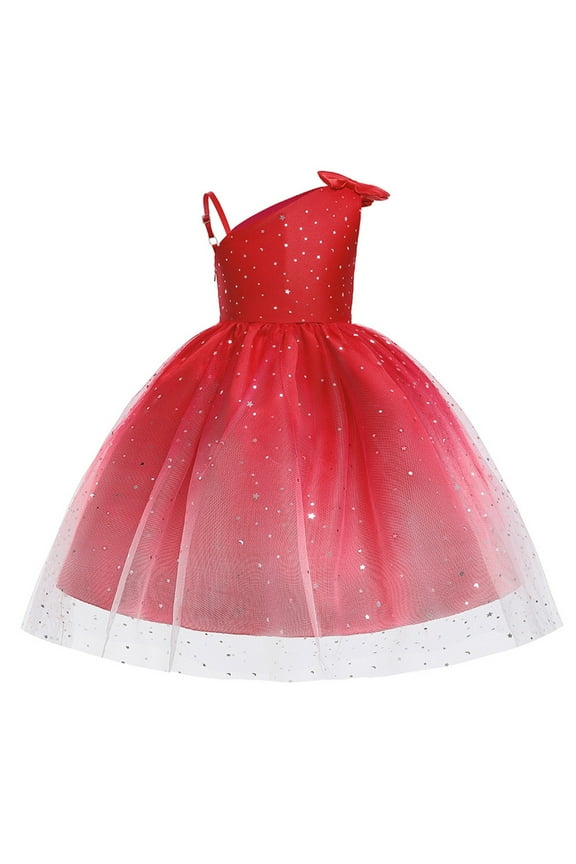 Toddler Spring Dress Kids Sequins Sleeveless Party Hoilday Photography Court Tulle Mesh Dress Girl Dresses Red 3-4Years