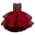thumbnail image 1 of Toddler Spring Dress Sleeveless Sequin Pageant Elegant Lace Baptism Wedding Gown Party Dress Little Girl Dresses Wine 6-7Years, 1 of 4