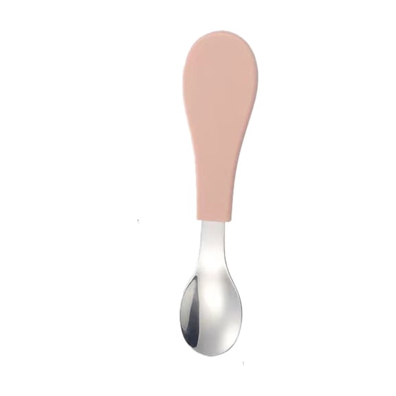 Toddler Stainless Steel Feeding Spoon (Pink), Soft Silicone Handle Baby Utensil for Self-Feeding & First Stage Solids
