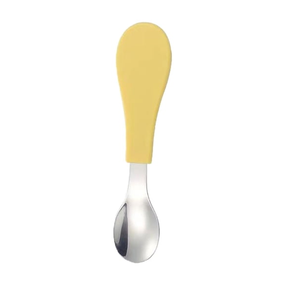 Toddler Stainless Steel Feeding Spoon (Yellow), Soft Silicone Handle Baby Utensil for Self-Feeding & First Stage Solids