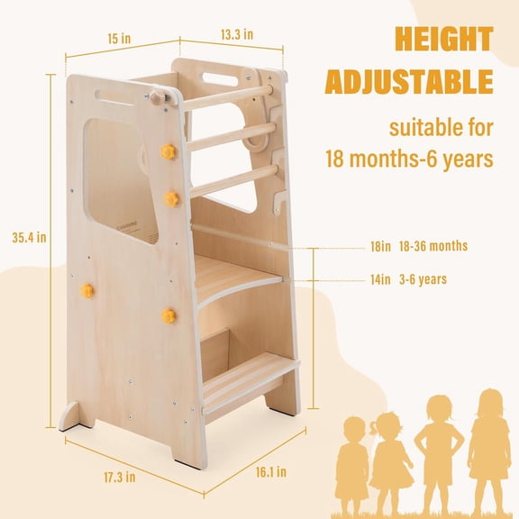 Toddler Standing Tower 4-in-1 Kitchen Helper with Whiteboard Adjustable Height Step Stool for Kids