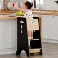 thumbnail image 1 of Toddler Standing Tower Adjustable Height - Super Stable Kids Kitchen Stool Helper - 3 Levels Adjustable Wooden Toddler Kitchen Stool (Natural & Black), 1 of 16