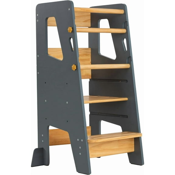 Toddler Standing Tower - Adjustable Height Toddler Kitchen Stool Helper - Ideal Kids Kitchen Step Stool for Learning New Skills - Updated Design with Safety Feet