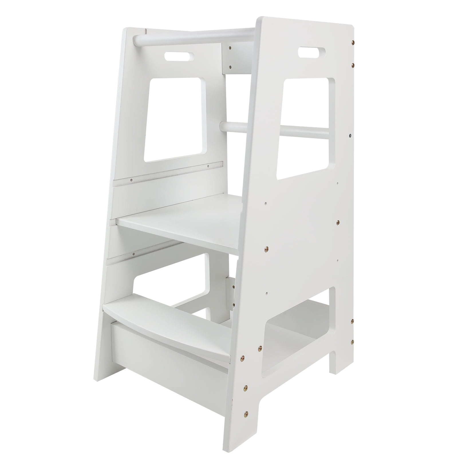 Toddler Standing Tower for Kitchen, Step Stool for Kid's Adjustable Height Learning Stool, Removable Anti-Drop Safety Rail Stool for Bedroom, Bathroom, White