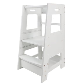 Toddler Standing Tower for Kitchen, Step Stool for Kid's Adjustable Height Learning Stool, Removable Anti-Drop Safety Rail Stool for Bedroom, Bathroom, White