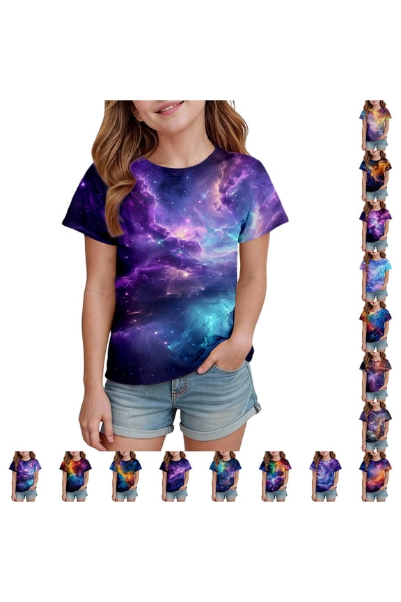 Toddler Starry Sky TShirt Short Sleeve T Shirth Round Neck Tee Everyday Play Pink 4 Y-5 Y