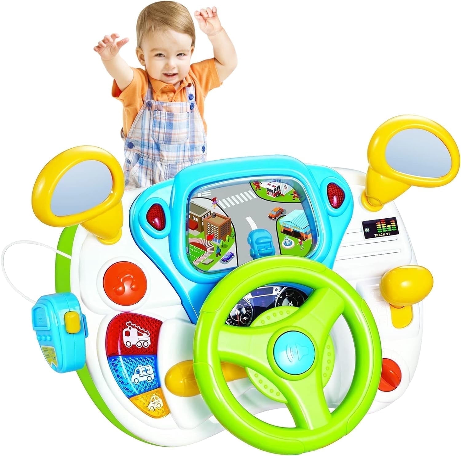 Toddler Steering Wheel Toy, Turn and Learn Driver Toy with Light and Sound, Role-Play Toy for Baby