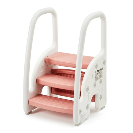 Toddler Step Stool, Kids 3 Step Stool for Bathroom Sink and Kitchen Counter Toilet Potty Training, Toddler Standing Tower, Plastic Learning Helper Stool with handrails