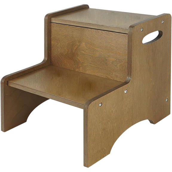 Toddler Step Stool for Kids, Wooden Brown Two Step Children's Stool with Handles, Bonus Non-Slip Pads for Safety, Bathroom Potty Stool & Kitchen Step Stools Dual Height