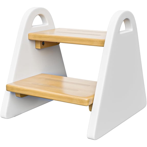 Toddler Step Stool, Wooden Step Stools for Kids, Kids Potty Training Stool with Handles, Rounded Corners Child Stepping Stool for Bathroom Sink, Kitchen, Bedroom (White)