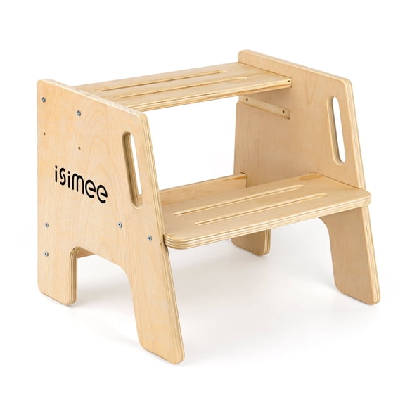 Toddler Step Stool, Wooden Stepping Stool for Kids, 2 Step Stool with Adjustable Height, Potty Training Stool with Handles Pads for Bathroom Sink, Kitchen, Bedroom