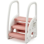 Toddler Step Stool for Bathroom Sink, 3 Step Stools for Kids, Children Learning Helper Stool with Safety Handles, Lightweight Non-Slip, Pink