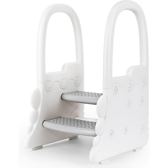 Toddler Step Stool with Handles, 2-Step Dinosaur Themed Bathroom Stool with Non-Slip Pads, Kids Potty Training Ladder &  Stool for Independence