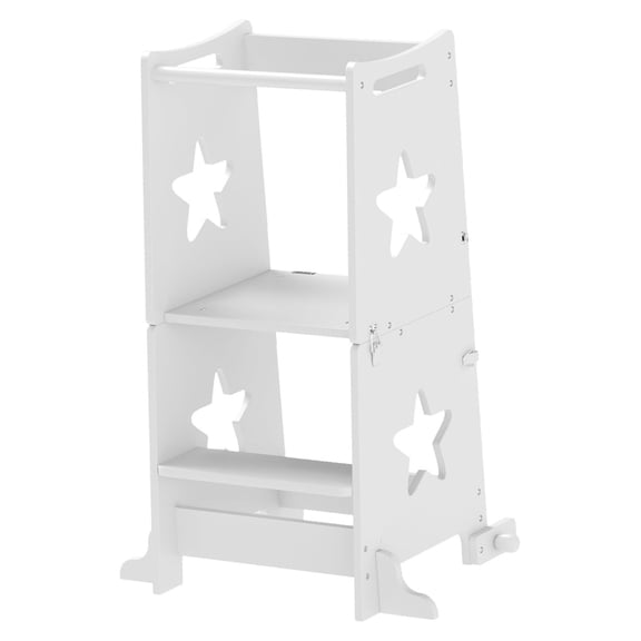 Toddler Step Stool with Rail - 2-in-1 Kitchen Helper Tower, Kids Standing Stool, Converts to Table & Chair - White