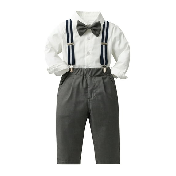 Toddler Suit Collared Dress Shirt with Bowtie Suspender Pants 3 Pieces Gentleman Wedding Outfit Birthday Outfit for Boys 2-3 Years