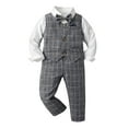 thumbnail image 1 of Toddler Suit Collared Dress Shirt with Bowtie Vest Pants 4 Pieces Gentleman Outfit Set Boy First Birthday Outfit for Boys 2-3 Years, 1 of 4