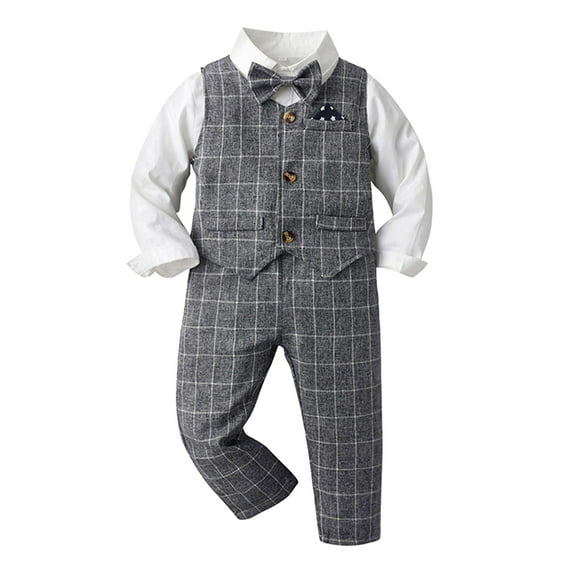 Toddler Suit Collared Dress Shirt with Bowtie Vest Pants 4 Pieces Gentleman Outfit Set Boy First Birthday Outfit for Boys 2-3 Years