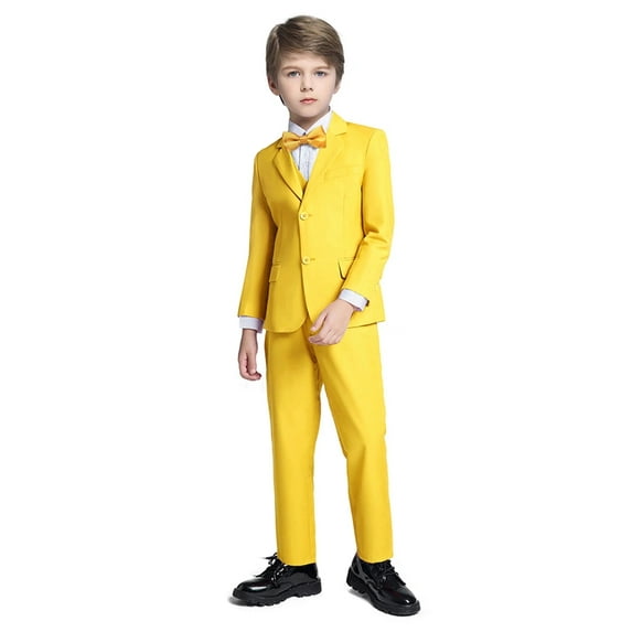 Toddler Suits Boys Tuxedo Suits Wedding Outfit Ring Bearer Suits Easter Suit 5Piece Boys Set for Boys Size Yellow 2T