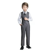 Toddler Suits for Boys Ring Bearer Suit Boys Suits Gray Dressy Outfit Set 4Pcs Vest and Pants Suit Set for Christmas Size 8