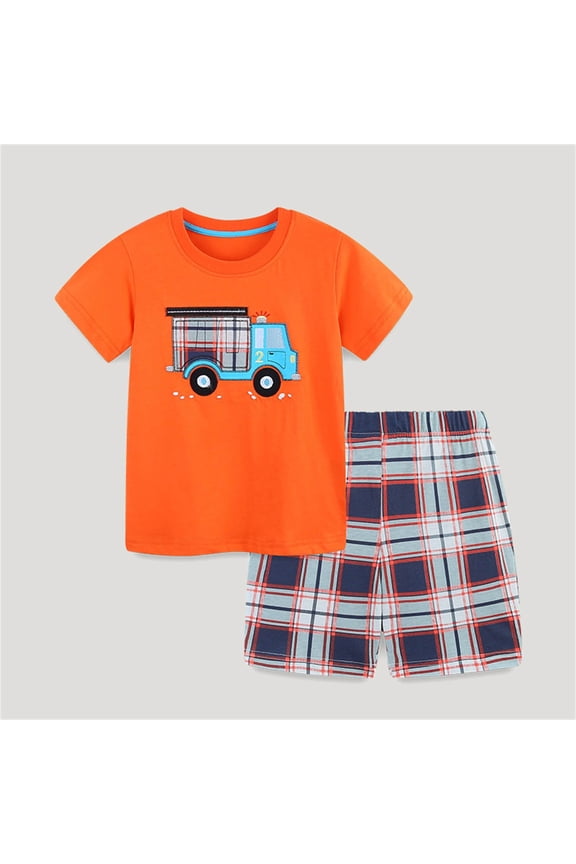 Toddler Summer Baby Boy Short Sleeve Print Big Little Brother Cotton Tracksuits Outfit Clothes Elastic Pocket Short Pants 2pcs Clothing Sets Orange 6 Years