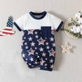 thumbnail image 1 of Toddler Summer Baby Boys Girls' Independence Day Five-pointed Star Usa Flag Printed Short Sleeve Wrap Bottom Romper, 1 of 8