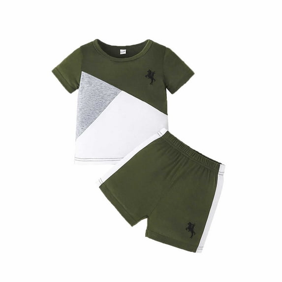 Toddler Summer Outfit Crew Neck Short Sleeve Color Block T-Shirt Tee Tops Casual Shorts 2-3 Years Pajamas Boy Boys Clothes