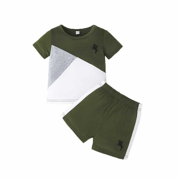 Toddler Summer Outfit Crew Neck Short Sleeve Color Block T-Shirt Tee Tops Casual Shorts 2-3 Years Pajamas Boy Boys Clothes