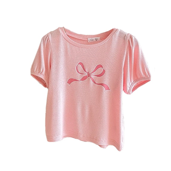Toddler Summer Children Bowtie Print Short Sleeved T-Shirt O-Neck Tee Tops For Boys Girls Cute Personality Out Wear Tees Tops Leisure Dailywear 12-18 Months
