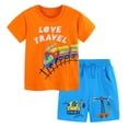 thumbnail image 1 of Toddler Summer Clothes for Boys 2T 3T 4T 5T Kids Short Sleeve T-shirt Elastic Shorts Set Cartoon Print 2Pcs Toddler Boy Outfits ,Orange, 1 of 6