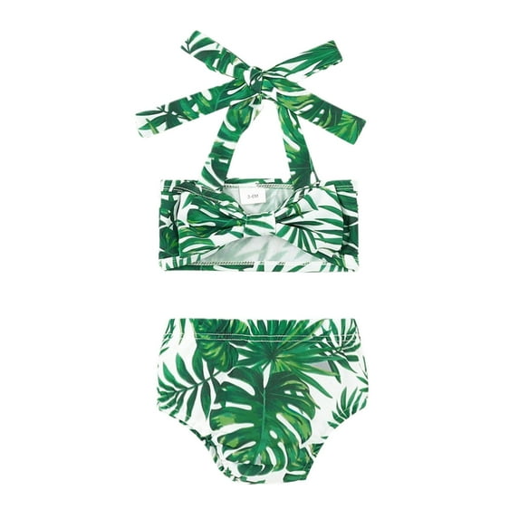 Toddler Summer Girls Bowknot Watermelon Cartoon Leaves Printed Two Piece Swimwear Swimsuit Bikini