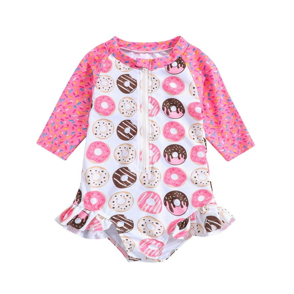 Toddler Summer Long Sleeve Girls Cartoon Cookie Prints Ruffles Surf Swimwear Swimsuit Bikini,Size 2 Years-3 Years