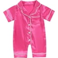 thumbnail image 1 of Toddler Summer One Piece Pajamas Lapel Short Sleeve Button Down Romper Lightweight Comfy Soft Jumpsuit (6 Months, Hot Pink), 1 of 4