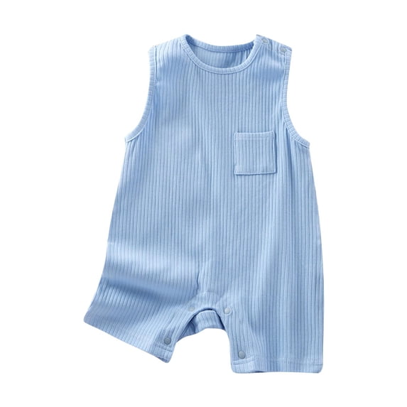 Toddler Summer Oneise Sleeveless Crew Neck Button Down One Piece Romper Bodysuit Breathable Comfy Jumpsuit (3 Months, Light Blue)
