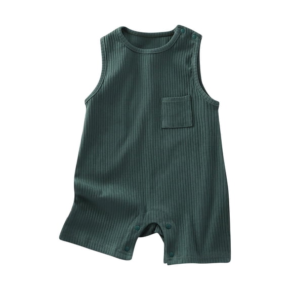 Toddler Summer Oneise Sleeveless Crew Neck Button Down One Piece Romper Bodysuit Breathable Comfy Jumpsuit (6 Months, Green)