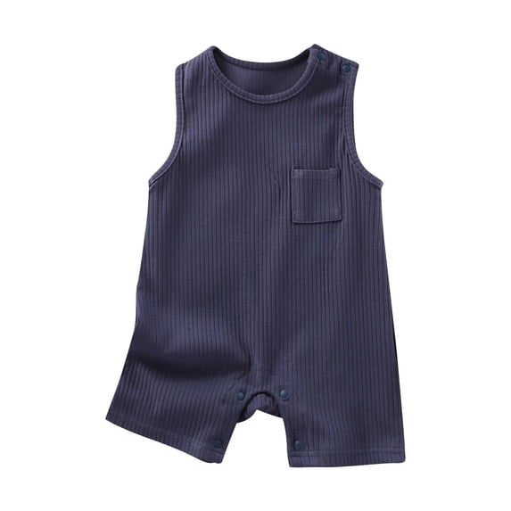 Toddler Summer Oneise Sleeveless Crew Neck Button Down One Piece Romper Bodysuit Breathable Comfy Jumpsuit (6 Months, Navy)
