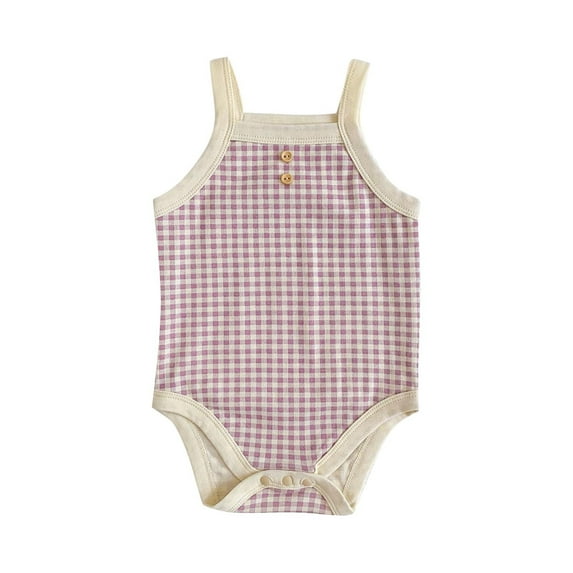 Toddler Summer Oneises Spaghetti Strap Sleeveless Button Plaid Bodysuit Comfy Breathable One Piece Jumpsuit (0 Months, Purple)